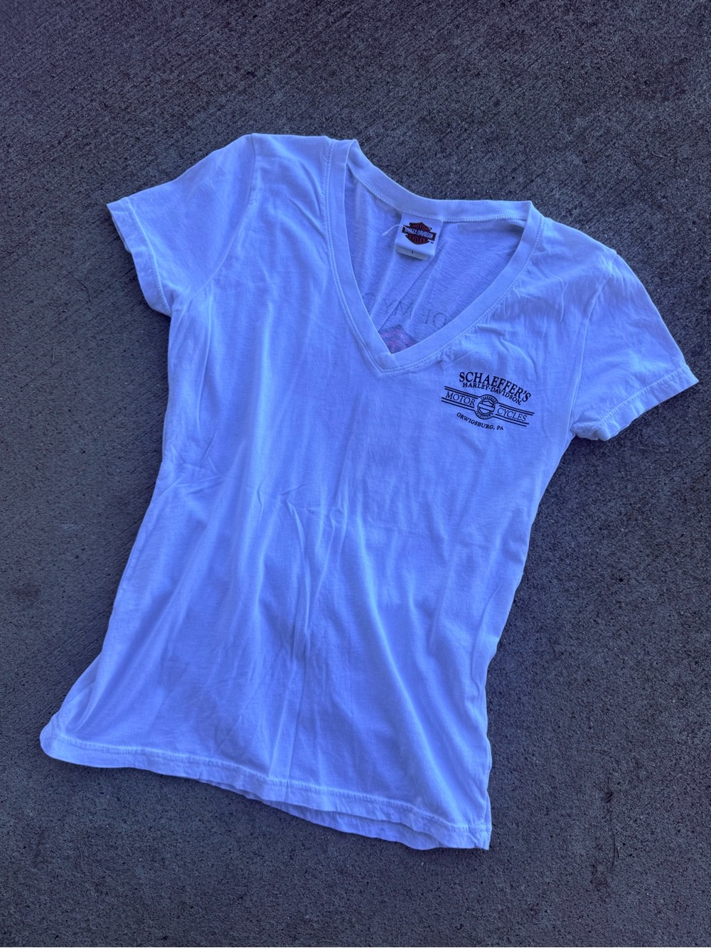 Harley-Davidson White V-Neck Tee with Black Logo